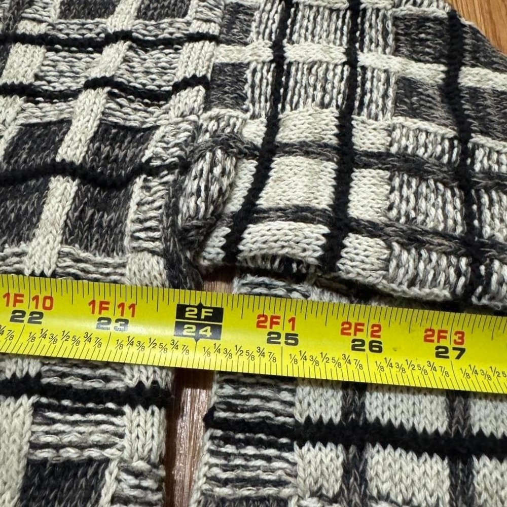 Vintage Grandpa Sweater Knit Plaid‎ Striped Multicolor Khaki 90s Size Large - Picture 5 of 6